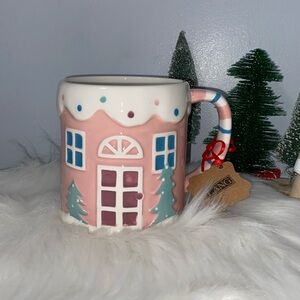 Pink Hand painted Gingerbread House Coffee Mug by Lang NWT